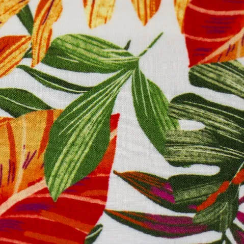 Viscose wit met groene en oranje bladeren